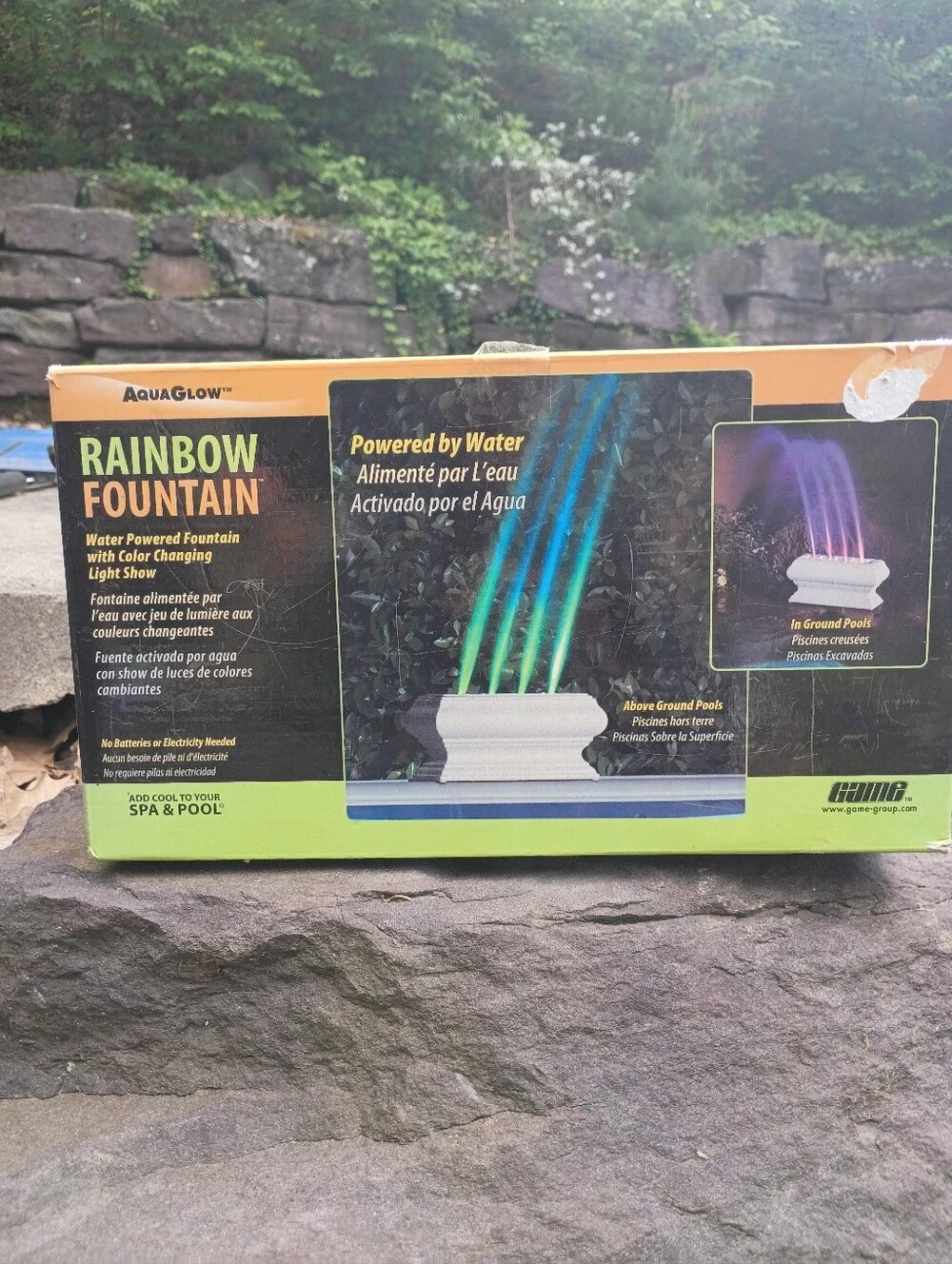 #6012 AquaGlow Rainbow Fountain Water-Powered Color Changing Pool Fountain Light